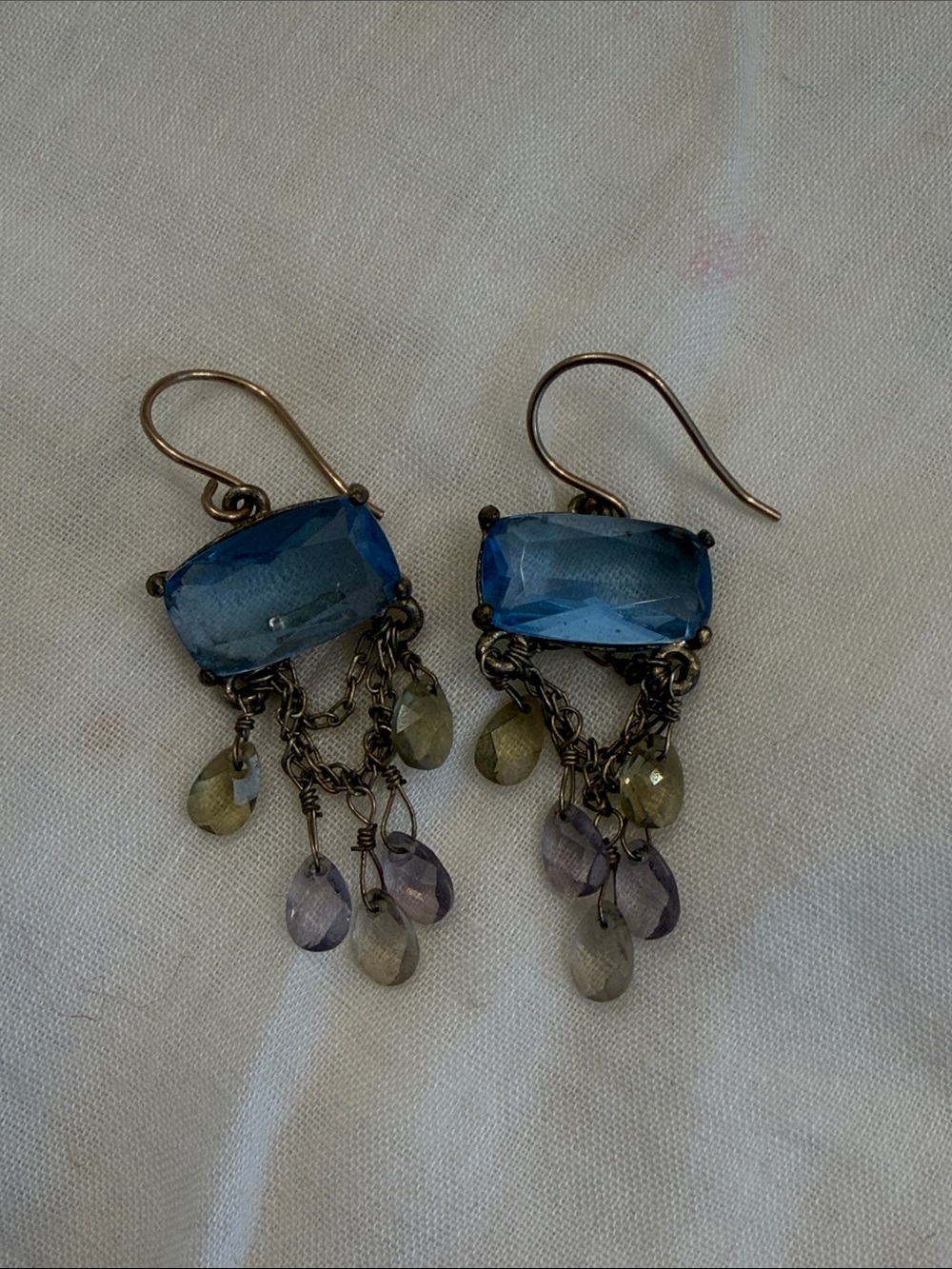 Blue Crystal Dangle Earrings with Multi-Teardrop Beads